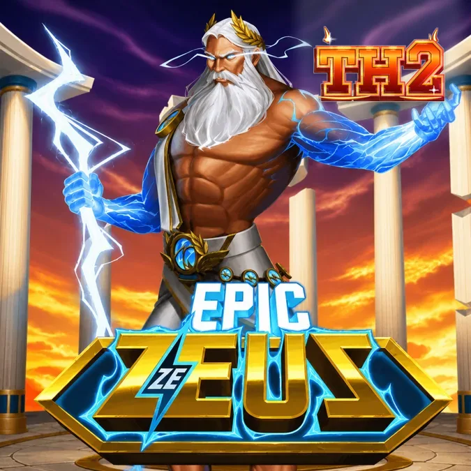 หน้าจอเกมสล็อต Epic Ze Zeus พร้อมสัญลักษณ์ Divine Squares